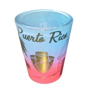 Puerto Rico Shot Glass‎ Souvenir Frosted Fade Sunset Gold Accents New